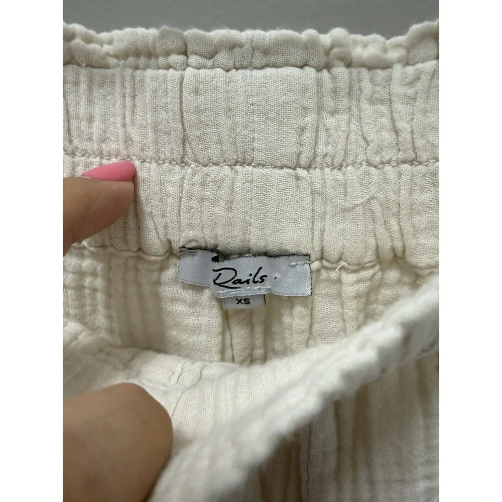 Rails Organic Cotton Gauze Pull On Pants XS Ivory Cropped Wide Leg Pockets
